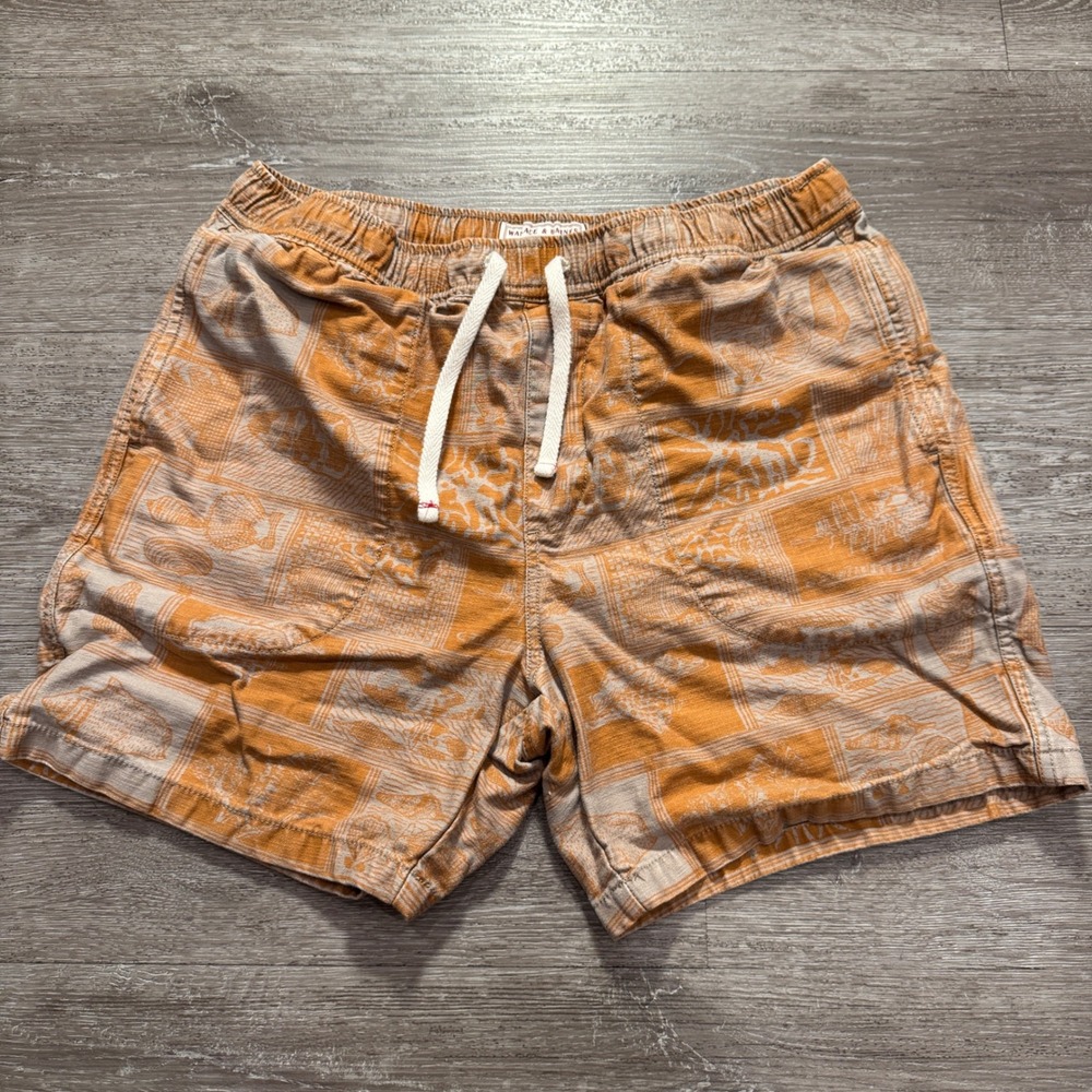 Wallace & Barnes Shorts Mens M Orange Nautical Map Cotton Camp Dock Drawstring